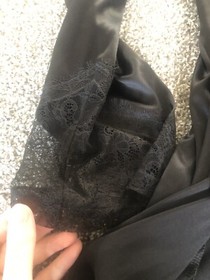 Victoria&rsquo;s Secret XS/S Women Black Satin Lace Robe Tie Front Sexy Kimono T2