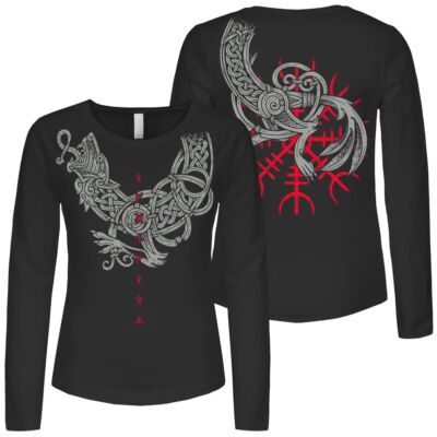Damen Longsleeve Fenrir Sohn von Loki Runen Wikinger walhalla odin Fenris Thor
