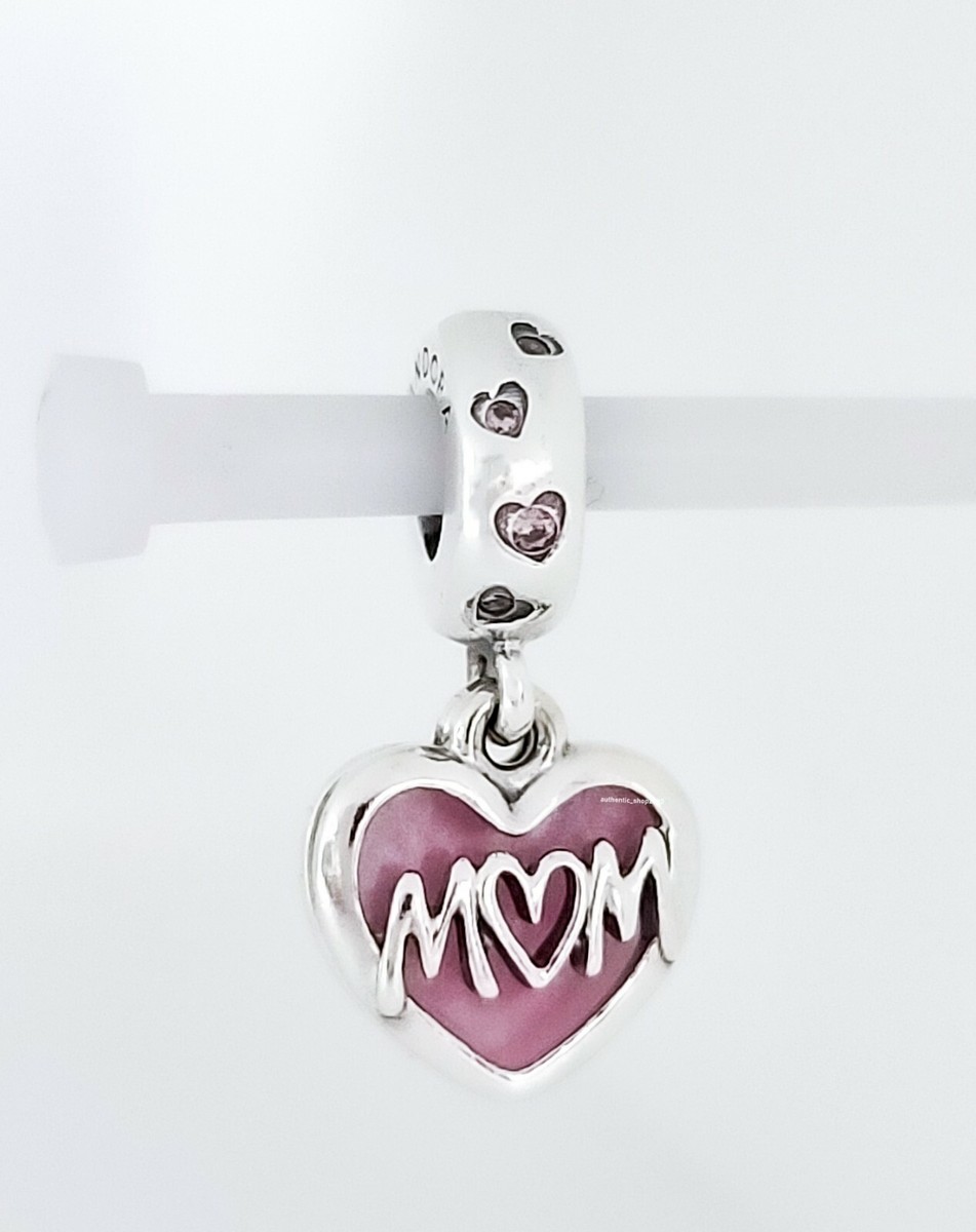 100% Authentic PANDORA 925 Mom Script Pink Heart Dangle Charm 100% Authentic PANDORA 925 Mom Script Pink Heart Dangle Charm