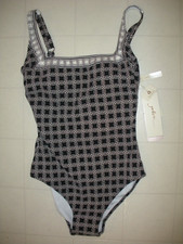 GOTTEX Black  Cream Golden Chic 1 Pc Square Neck Style Swimsuit Sz 10 NWT