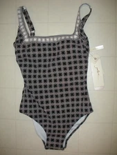 GOTTEX Black & Cream Golden Chic 1 Pc Square Neck Style Swimsuit Sz 10 NWT