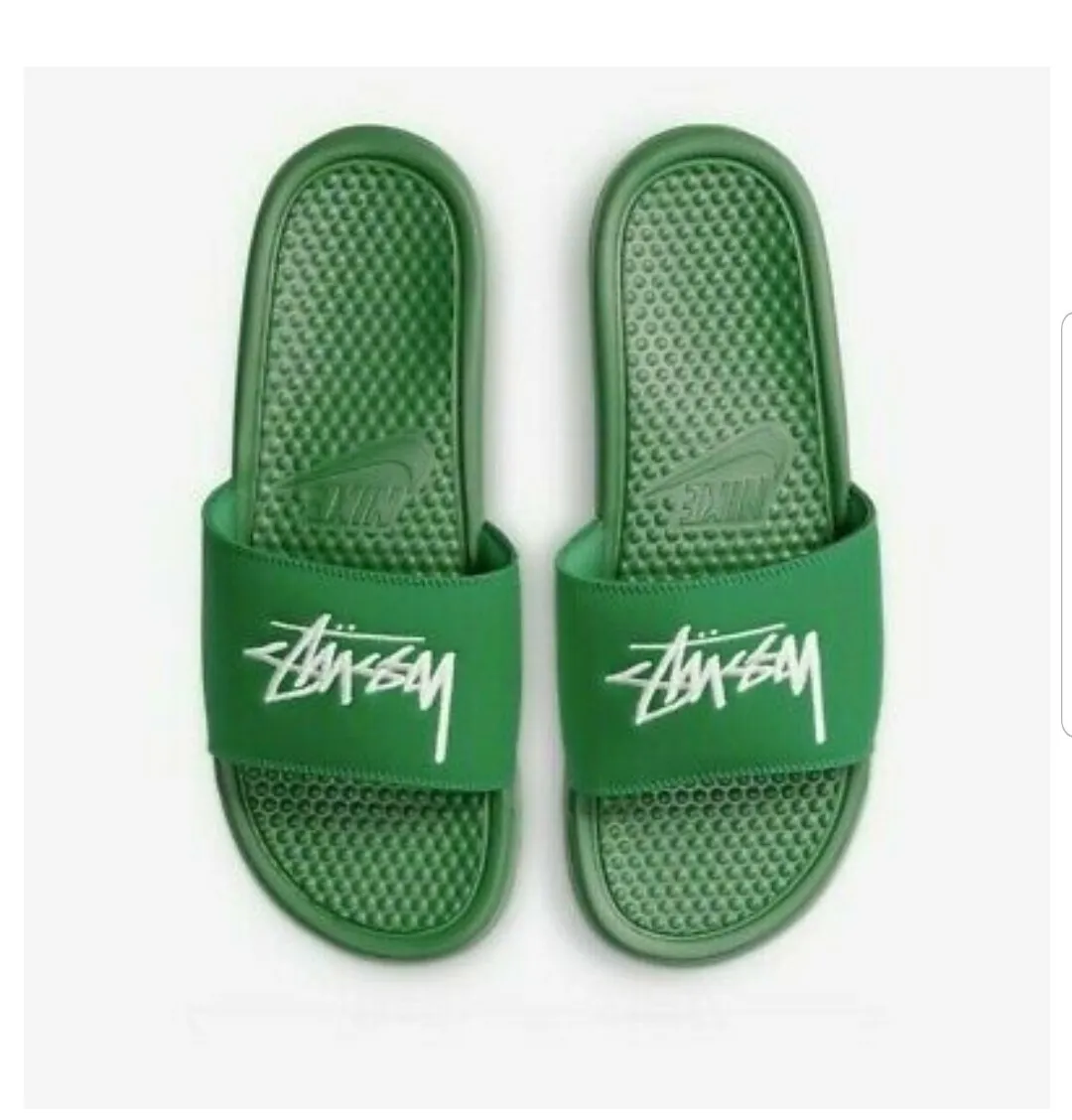Size 12 Stussy x Nike Benassi Slides Sandals Pine Green Men's