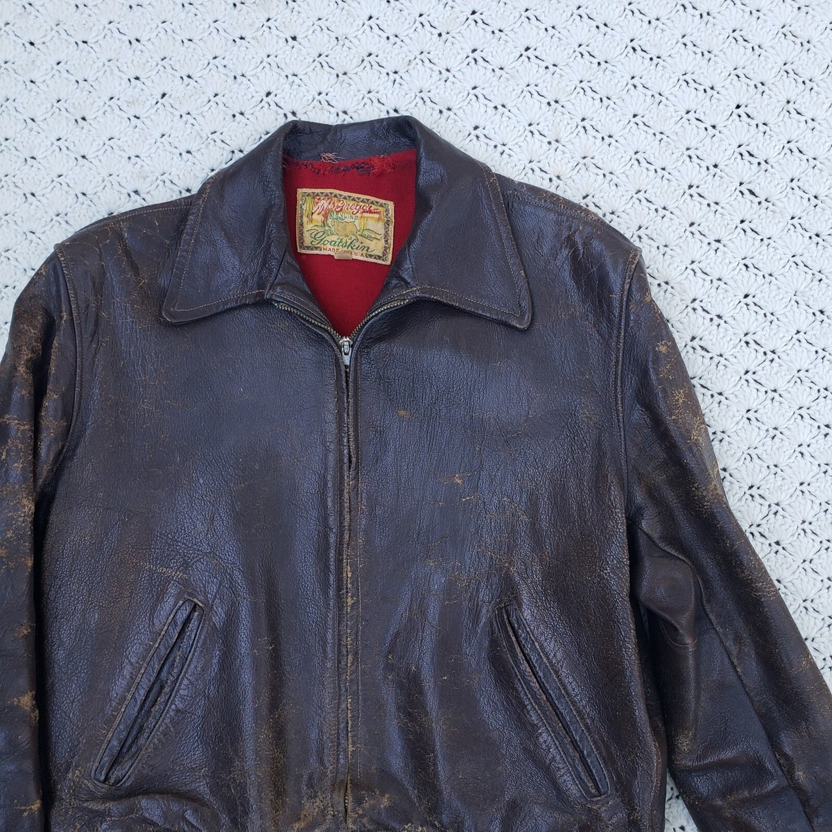 Vtg McGregor Goatskin Genuine Leather Brown Lined Full Zip Vtg McGregor Goatskin Genuine Leather Brown Lined Full Zip