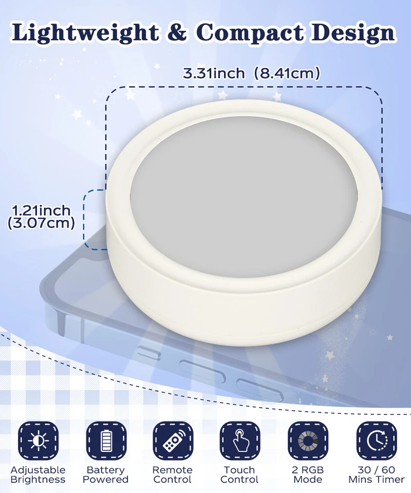 Rechargeable Under Cabinet Lighting LED Kitchen Shelf Puck Lights RGB Tap Remote - Image 4 of 4