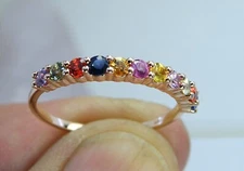 14k Rose Gold Multi Rainbow Gemstone 2.5mm STACK RING Guard Sz 9 Sapphire Garnet