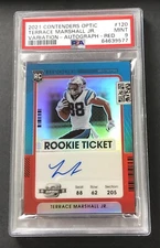 2021 Contenders Optic Terrace Marshall Jr Rookie Auto Variation Red /50 PSA 9 RC