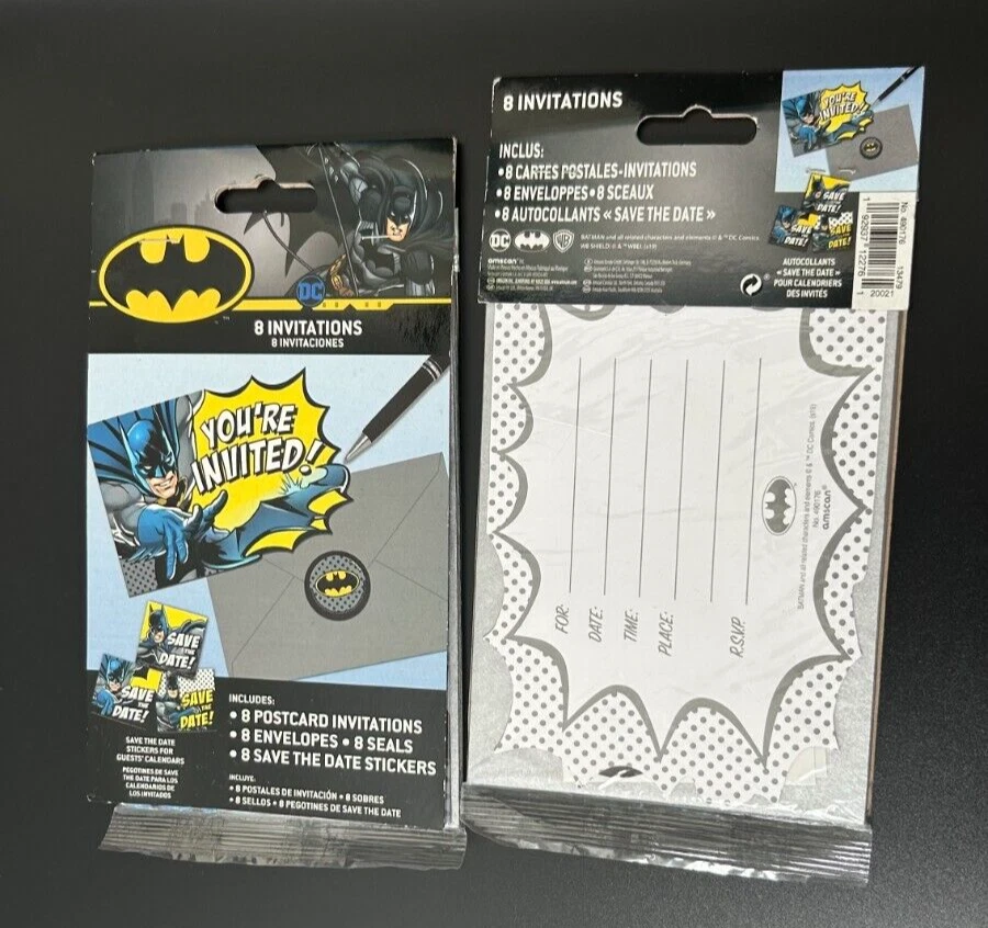 16 BATMAN Party Invitations Kids Boys Birthday Envelopes Save the Date Stickers - Image 3 of 3