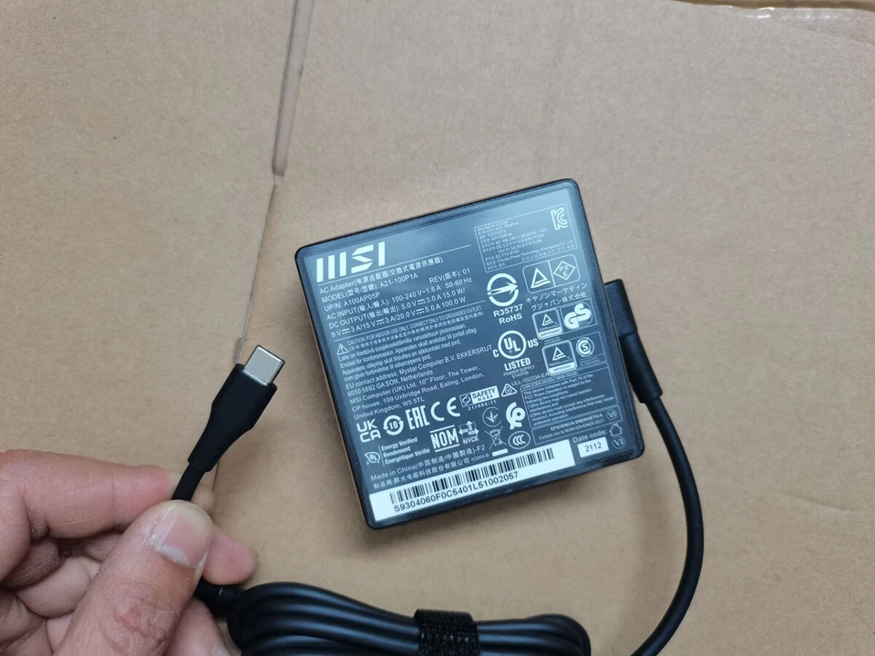 适用于微星 Crosshair 16 HX D14V RTX4070 20V 5A A21-100P1A 100W PD 充电器 原装 — 第 2/4 张图片