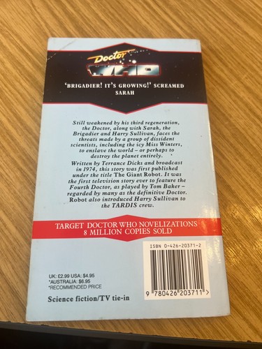 DOCTOR DR WHO TARGET PAPERBACK - ROBOT VIRGIN REPRINT 1992 - Picture 3 of 4