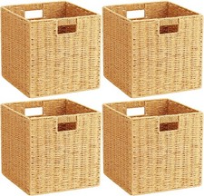 10.5'' Foldable Large Cube Paper Rope Storage Baskets with Handles and Built-...