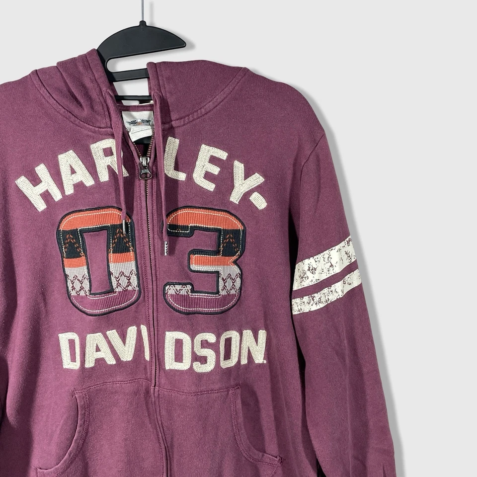 Sudadera con capucha Harley Davidson cremallera completa para mujer 2X Borgoña 03 bordada térmica grunge Foto 2 de 4