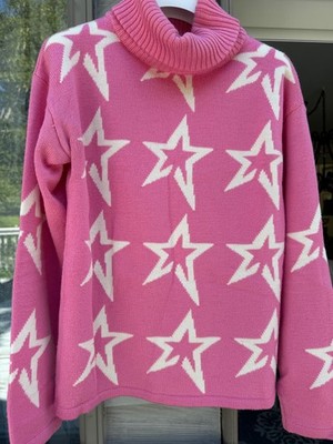 Perfect Moment Turtleneck Star Ski Sweater; Size 14 L 100% Merino Wool! PINK
