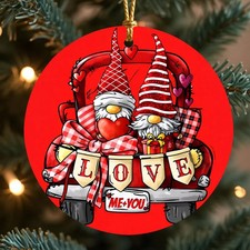Valentines Day Gnome Ornament, Red Christmas Valentine Day 2D Ceramic Ornament