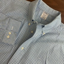 Brooks Brothers Supima Logo Shirt Blue Grid Regent OCBD Oxford Button Down XL