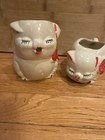 White Ceramic Pig Figural Creamer & Sugar Bowl Set, 2-Piece, Red Accents — photo 1