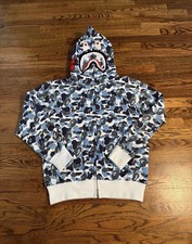 Bape Bathing Ape Shark Camo Full Zip Fleece Hoodie Light Blue