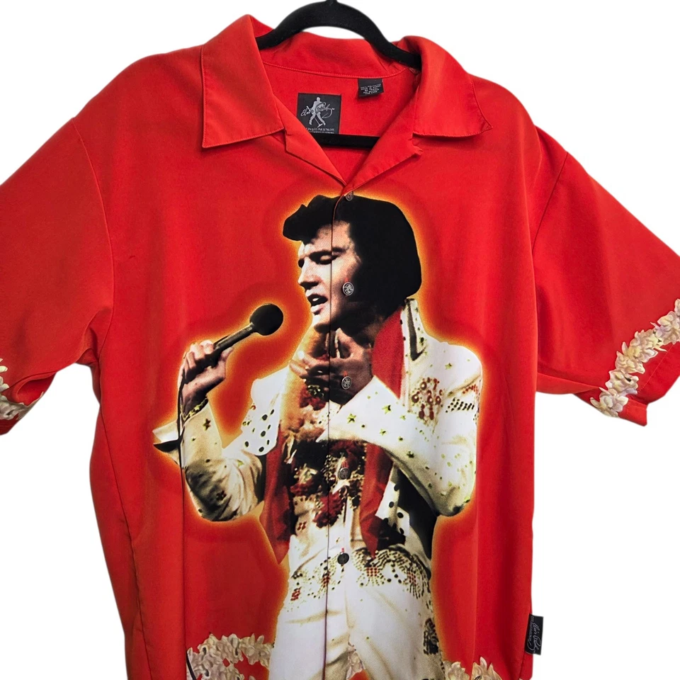 Vintage Elvis Presley Red Button Up Men's Shirt Hawaii Mens SZ Med Rockabilly - Image 2 of 4