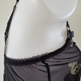 AGENT PROVOCATEUR Sheer SKULL & BONES Gold Pirate Print Tank Top PVC Charm AP M
