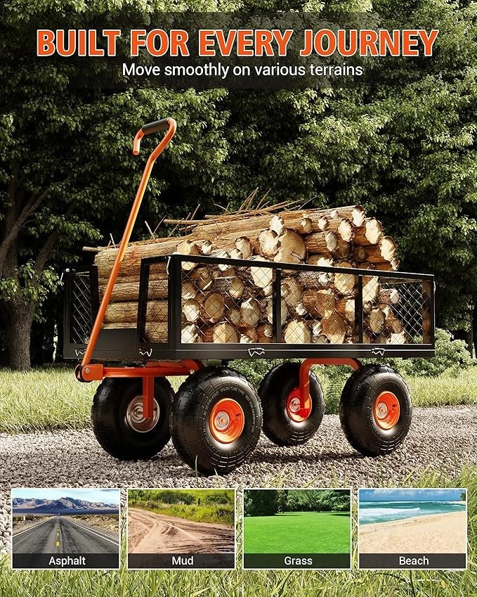 Heavy Duty Large Capacity Steel Garden Cart Metal Utility Garden Carts and Wagon - Image 2 of 4