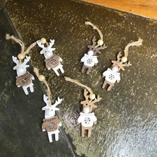 WM Christmas Decor - Miniature Tree Reindeer Ornaments 6pc Set