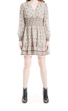 MAX STUDIO - SIZE: L - Floral Long Sleeve Smocked Waist Tiered Mini Dress - NEW!