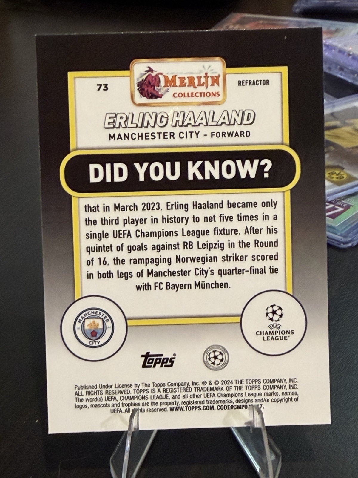 2023-24 Topps UEFA Merlin Erling Haaland Refractor view 2