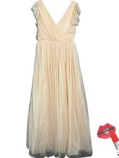 ASOS Maxi Dress Women Sz 8 Cream Fairy Bridesmaid Flutter Sleeves Formal Party