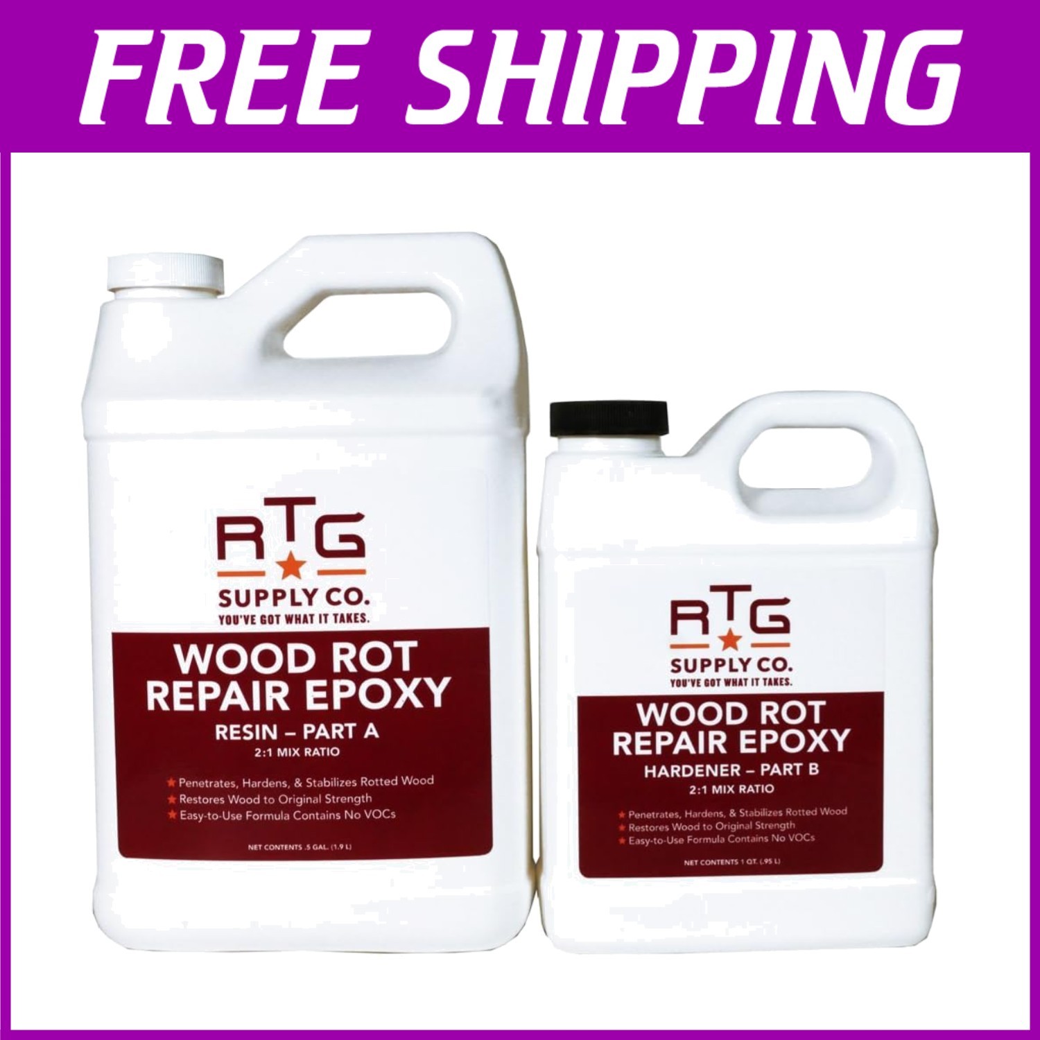 Low Viscosity Two-Part Epoxy for Wood Repair - Clear & Odorless 64 oz