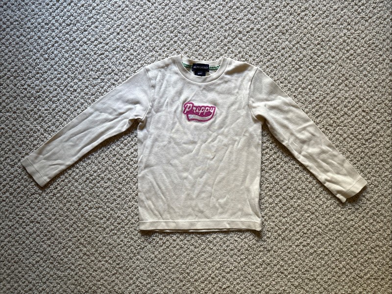 RALPH LAUREN Girls NWOT Size 4/4T Ivory Pink LS 100% Cotton Top w/“Preppy” Logo