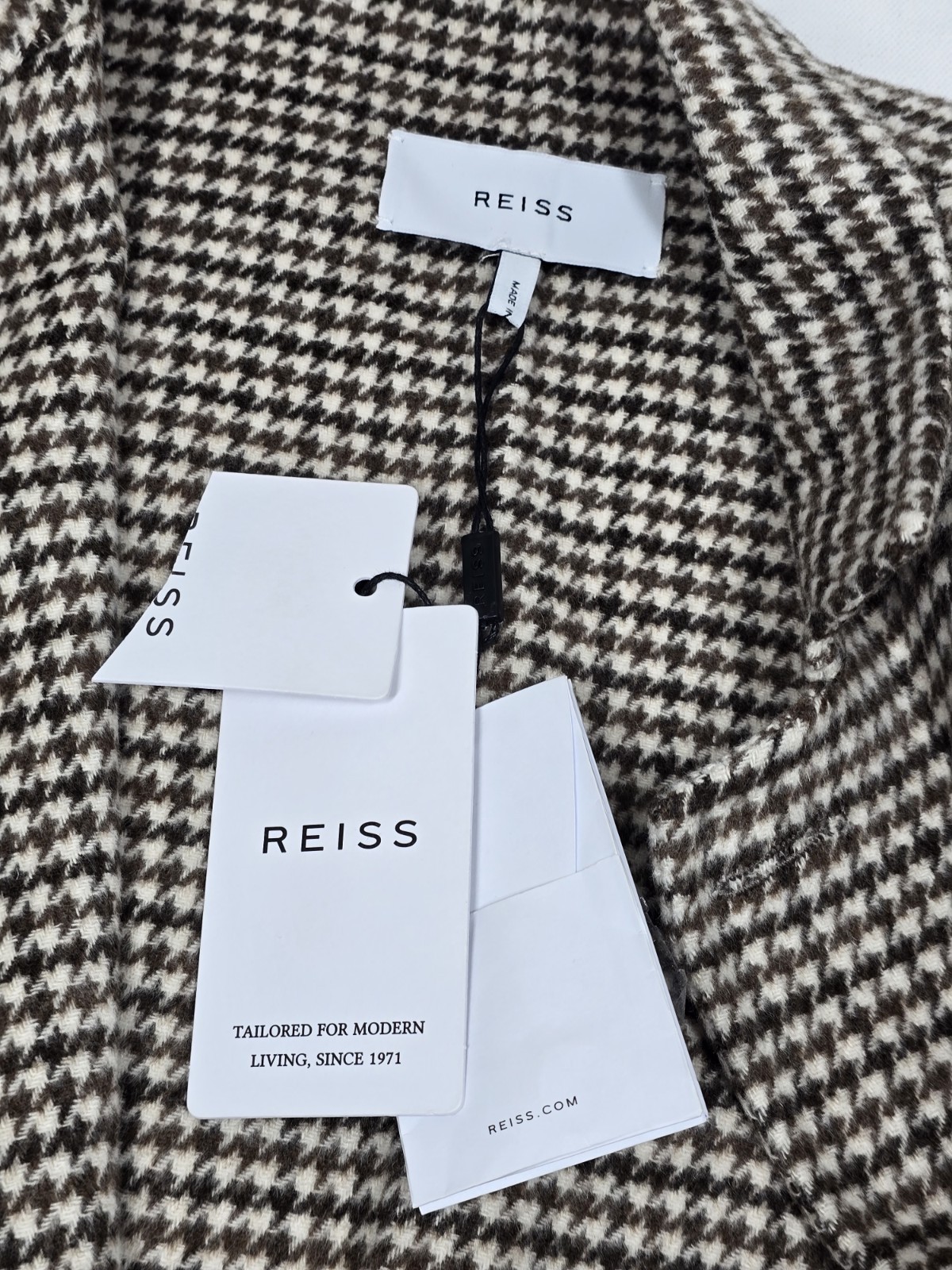 NWT Reiss Flutter Notch Wool Blazer Men's 40R Brown Houndstooth Surgeons Cuffs image 7