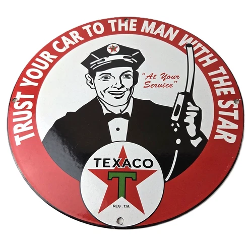 Vintage Texaco Gasoline Sign - Gas Motor Oil Pump Plate Porcelain Sign