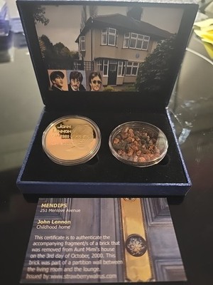 Mendips John Lennon Brick Fragments From Childhood Home & Commemorative Coin COA