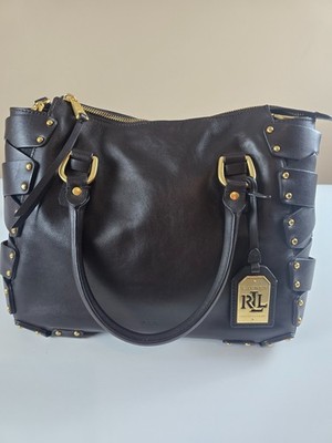 Ralph Lauren Leather LUDWICK ODETTE Medium CHOCO hand/crossbody stud bag Pre-Own