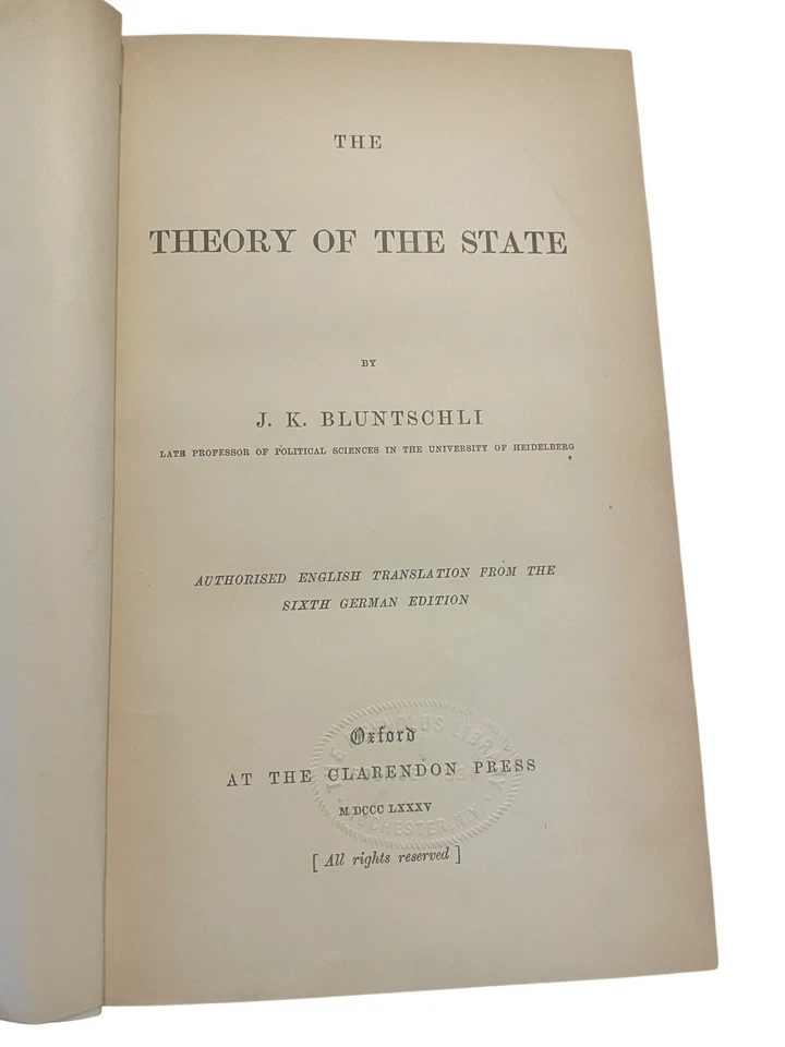 The Theory Of The State By J. K. Bluntschli 1885 First Edition Hardcover - Image 4 of 4