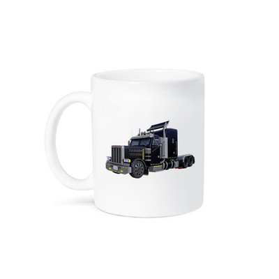 3dRose, Black Semi Truck In Three Quarter View with Full Lights On, Mug