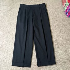 Austin Reed London Super 100  s Wool Men  s Black Dress Pants Cuffed Leg Career 34