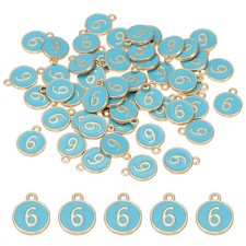 6 Number Charm, 50 Pcs Double Sided Number Charm Pendant for Bracelet DIY Blue