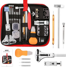 Professional 151-Piece Watch Repair Tool Kit, Includes Adjustable Case Opener, W