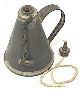 Rare Antique Sheet-Iron ("Tin") Conical Oil Lubricator, Screw-In Brass Cap