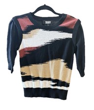DKNY Sweater Women's XS 3/4 Sleeve Round Neck Puff Shoulders Preppy Smart