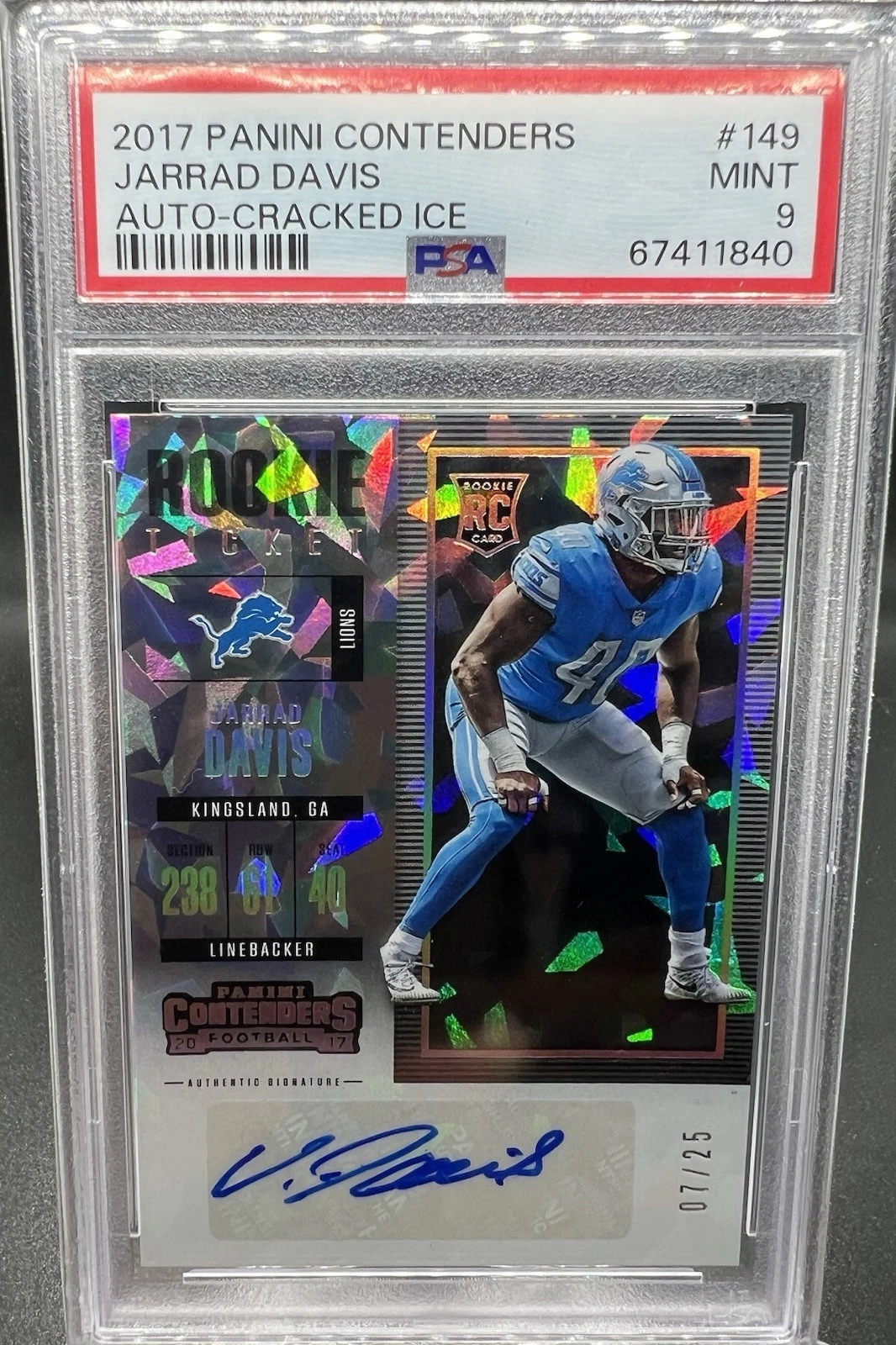 Jarrad Davis Panini Contenders #149 Autograph-Cracked Ice