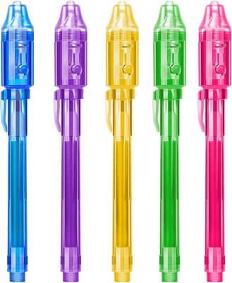 Invisible Spy Ink Pen 5 PCS, With UV Pen Light, Party Favors for Kids 8-12, Stoc