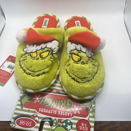 Dr Seuss Grinch Christmas Slippers Womens M 7 8 NWT