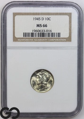 1945-D Mercury Dime NGC MS 66 ** Premium High Grade Quality!