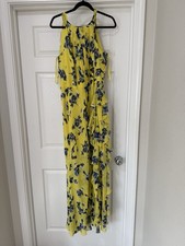 Eliza J Yellow Blue Floral Ruffle Halter Sleeveless Maxi Dress Size 16