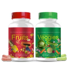 1 Set Fruits and Veggies Supplements - 90 Fruit Capsules, 90 Veggie Capsules New