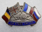 Vintage WW1 Silver Patriotic Flags Of Allies Enamel Pin Badge "WE STAND UNITED"