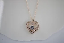 Valentines Day Forever Love Heart Rose Gold Plated Necklace With White Crystal