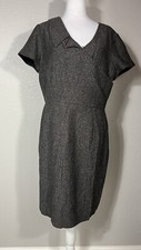Tahari Tweed Wool Pencil Charcoal Gray Midi Career Work Dress Size 12 Petites A7