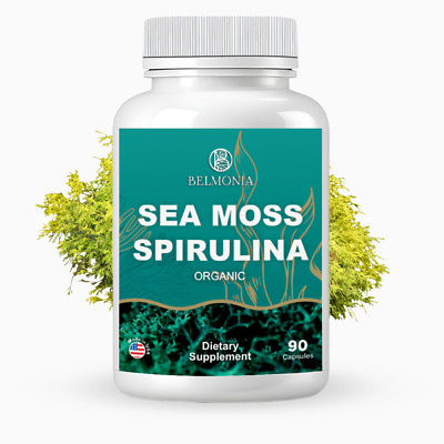 Sea Moss Spirulina Capsules 100% Organic 90 Capsules, Strength & Endurance, USA